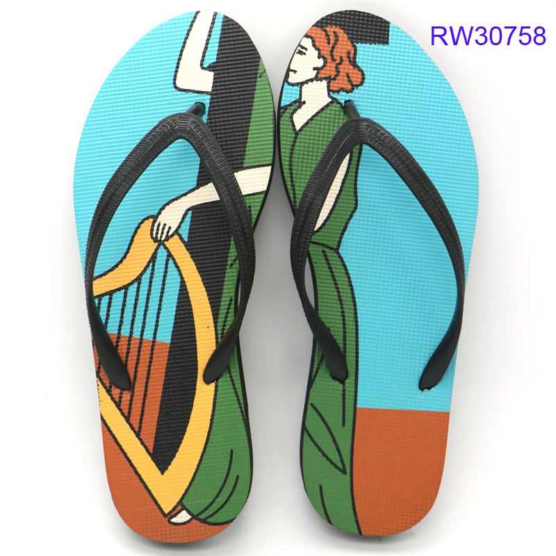 RW30758 New Design 3D insole print flip flops rubber flip flops with logo printing ipanema flip flops