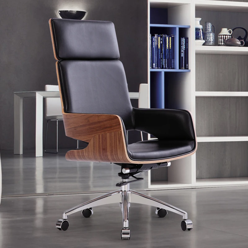 HE512 Foshan Modern Genuine Leather Designer Wood Arm Office Director Aviator Chair Executive