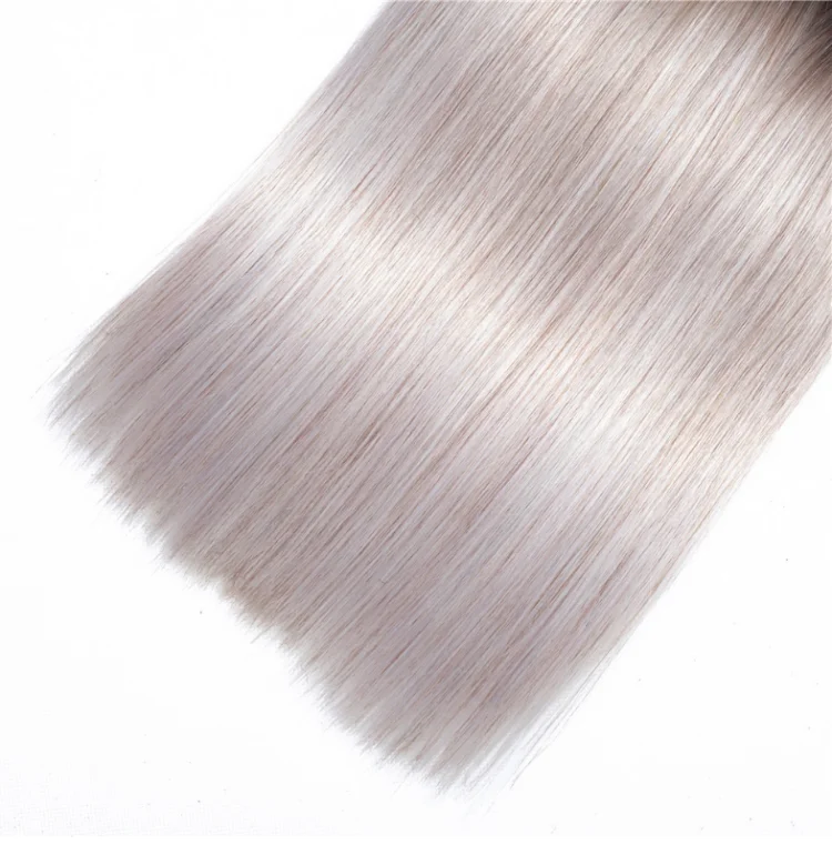 Platinum Grey Ombre Hair 3 Bundles Two Tone 1B/Grey Human Hair Extensions Silver Gray Dark Roots straight Brazilian Human Hair