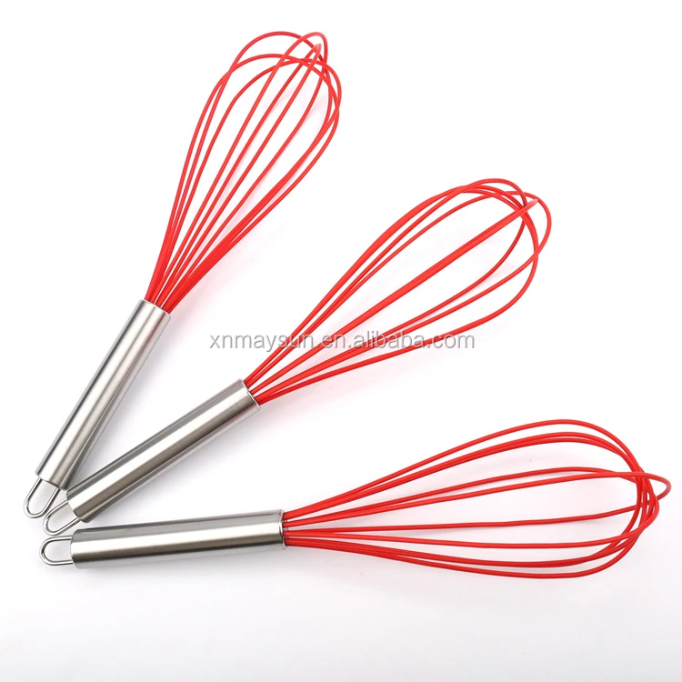 Red & Bule & Green Silicone/Stainless steel Balloon Whisk Set Wire Heat Resistant Egg Whisk
