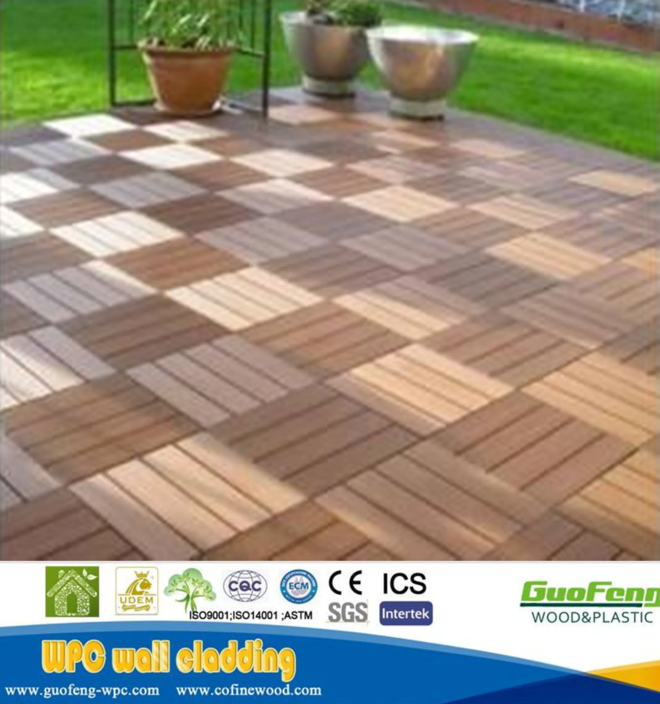 WPC outdoor  interlocking plastic wood tile bathroom tiles