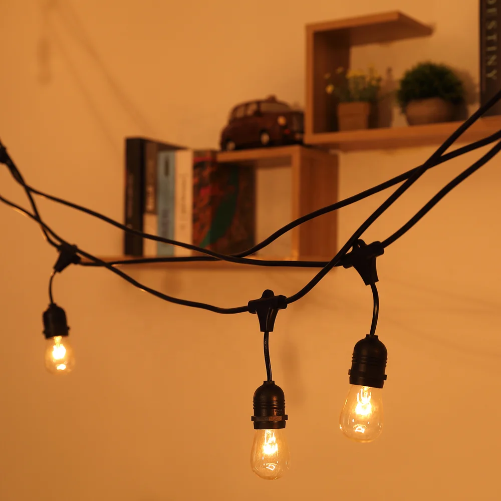 
2020 Most Popular 48ft 15 Lamps Vintage Brightness LED Edison Bulb Outdoor Bistro Patio Party String Lights 