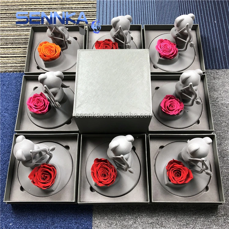 Christmas Stock Teddy Bear Preserved Fresh Roses Perfect Gift Preserved Roses in Glass Dome