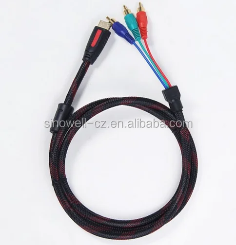 1.5M male to 3 rca audio video Cable nylon braid copper 3D HD 1080p component RGB cable