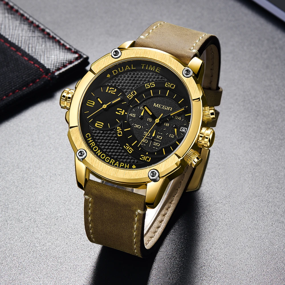 Shenzhen Watch Manufacturer Megir Dual Time Zone Waterproof Sports Mens Watches in Wristwatches