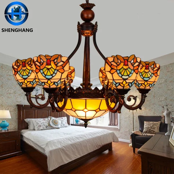 2020 new design Chandelier lights cheap price tiffany style glass hanging lamp vintage grapes pattern flower pattern lamp