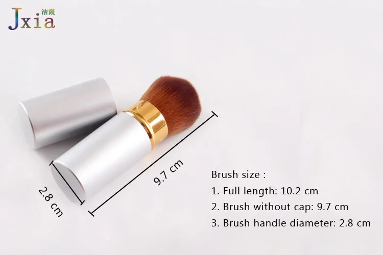 2018 Jiexia High Quality Silver Metal Cosmetic Retractable Kabuki Brush for  Foundation Powder Makeup