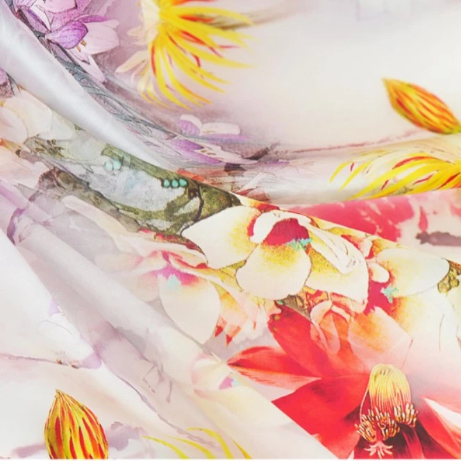 
silk digital print fabric 12mm silk organza satin fabric 