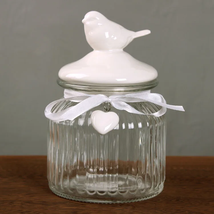 Rabbit Ceramic Lid Competitive Price Vertical stripes glass jars candy for mance Carton Package Glass Canister Jar