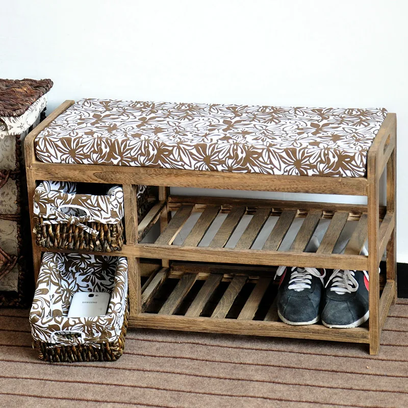 Luxury Furniture fancy stool ottoman antique european style fabric ottoman bench stool Solid wood ark of the covenant