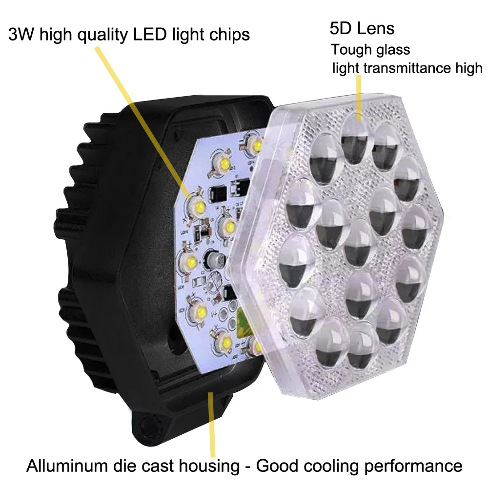 Фары для грузовиков 9-32 в IP68 48 Вт, рабочие фары для пожарного двигателя, тягача, прицепа, вилочного погрузчика, фары для мотоцикла, танка, лодки
