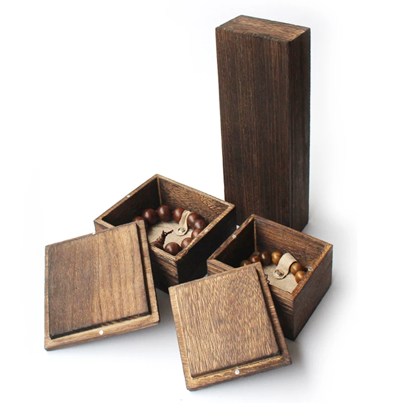 
Paulownia wood antique rustic finish jewelry packaging gift box carbonize color wedding ring packaging wood box 