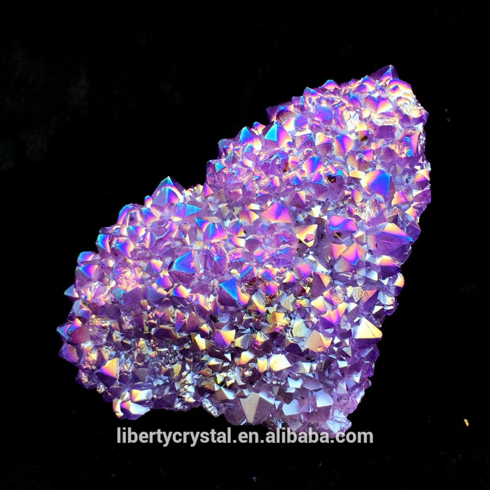 
Natural Purple Aura Amethyst Geode Crystal Clusters Titanium Coated 
