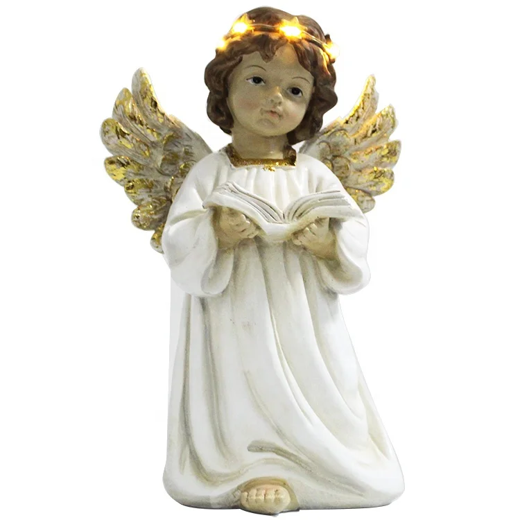OEM polyresin wing led christmas ornament resin angel figurine