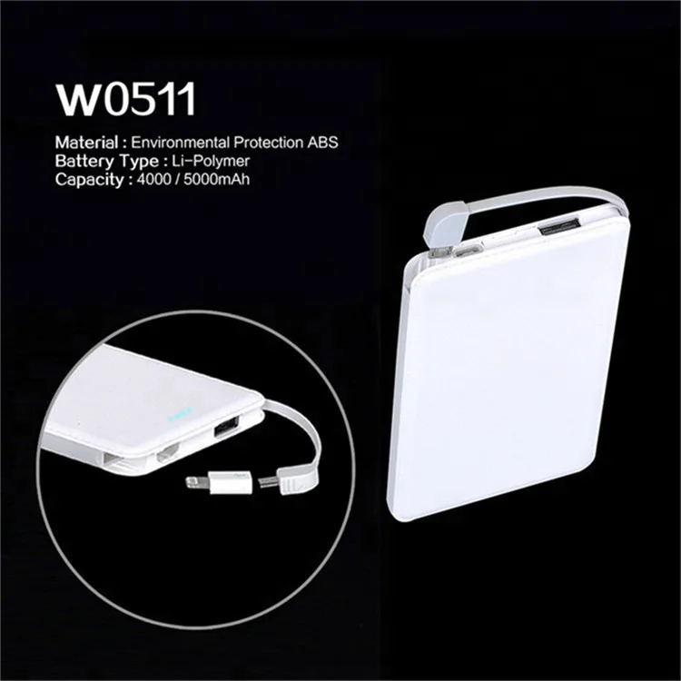 Best selling built-in cable power bank 5000mah for All cell phone