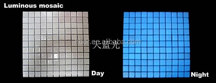 Glow in the dark luminous green solid glass swimming pool mosaic tiles