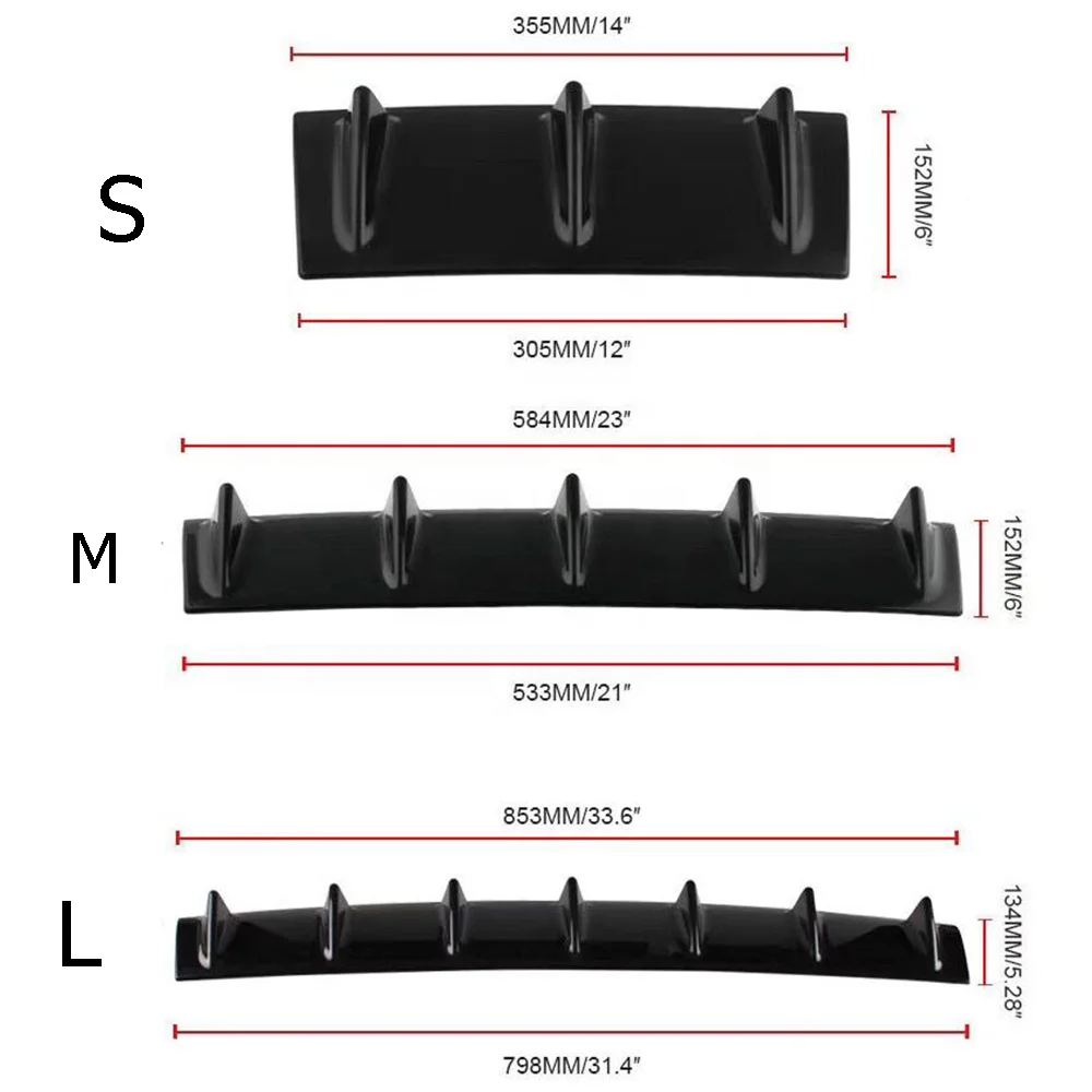 Universal Car Modified Rear Bumper Spoiler Surrounded Shark Fin Black Rear Bumper Deflector