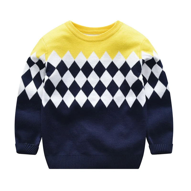 Manufacturers Wholesale Cheap Children Knit Pullover Kids Standard Wool Top Little Boy Contrast Color Plaid Sweater