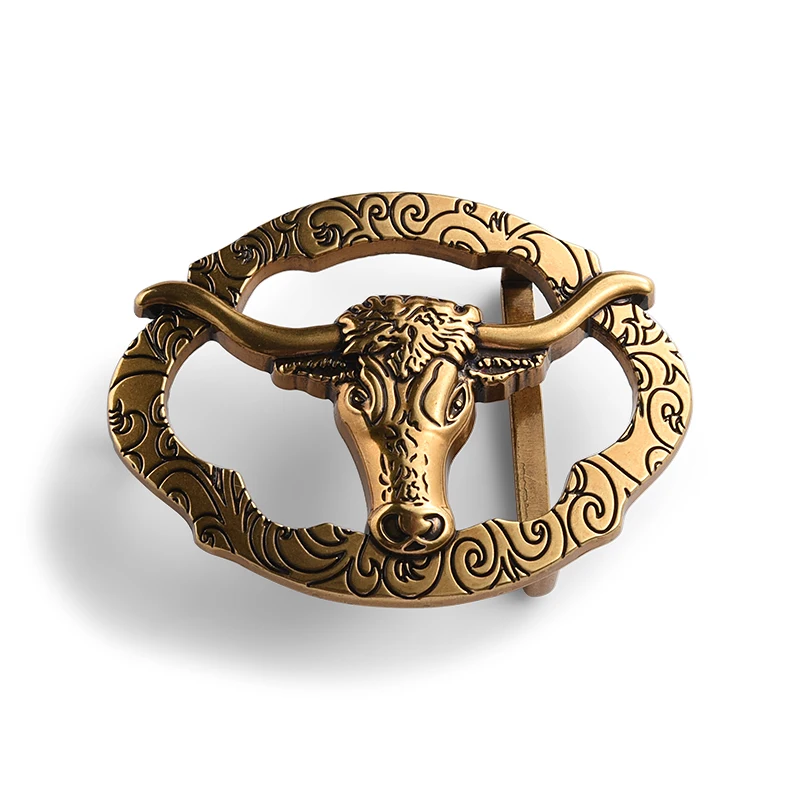 Bull hollow custom antique metal belt buckle