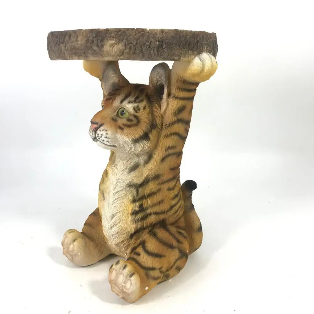Artificial Tiger Statue Resin Faux Log Accent Outdoor Home Garden Decoration Anime Animal Figurine Model