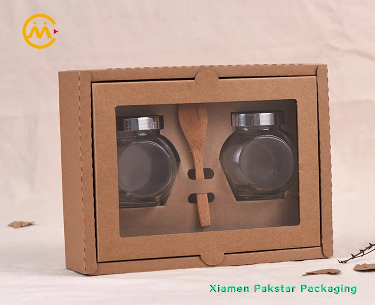 Wholesale Custom Kraft Cardboard Craft Paper Honey Jar Packaging Pot Gift Packing Box with Window