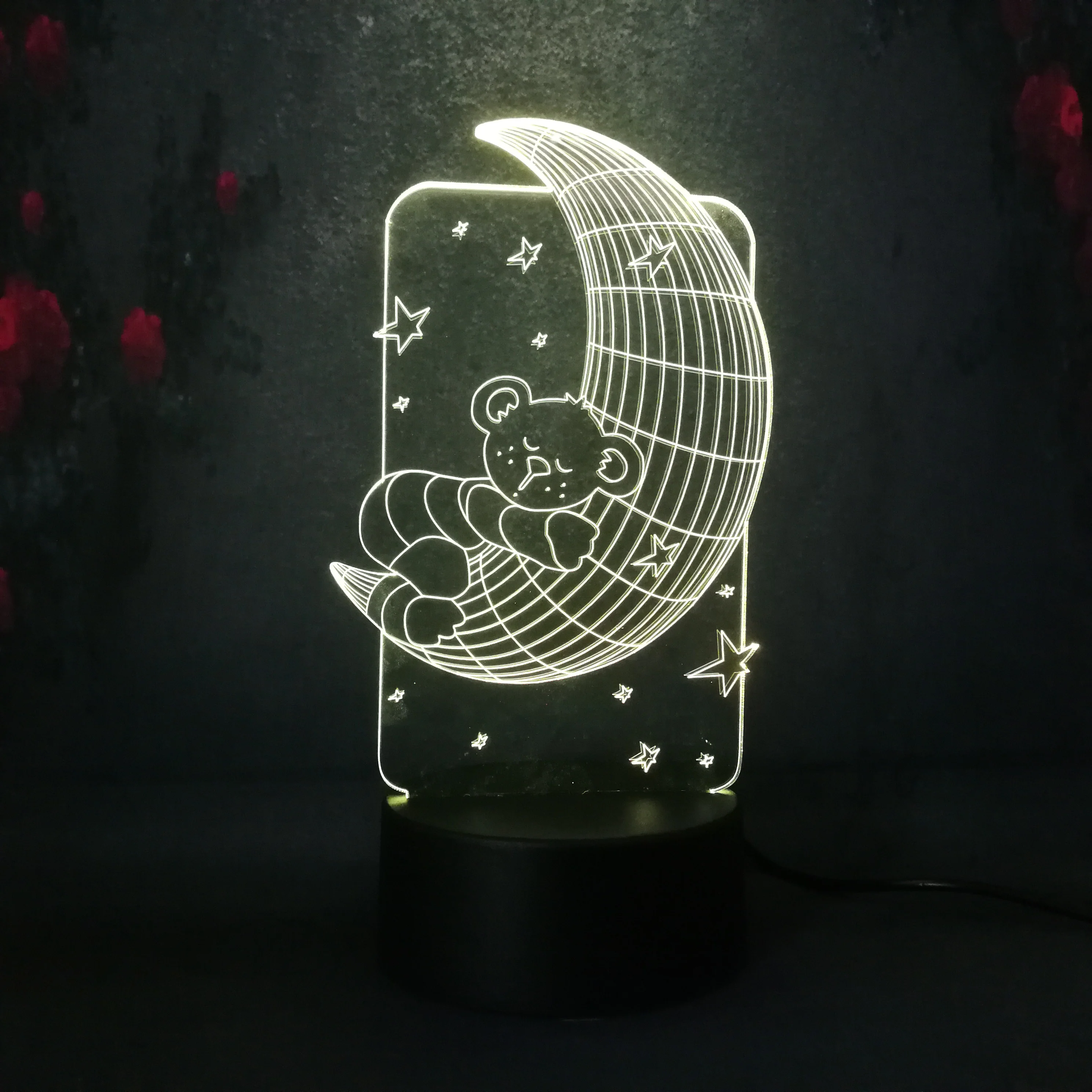Cartoon Bear baby Sleep on Moon cool shape Lamp 3D USB LED night light children room decor kids good gift christmas festival