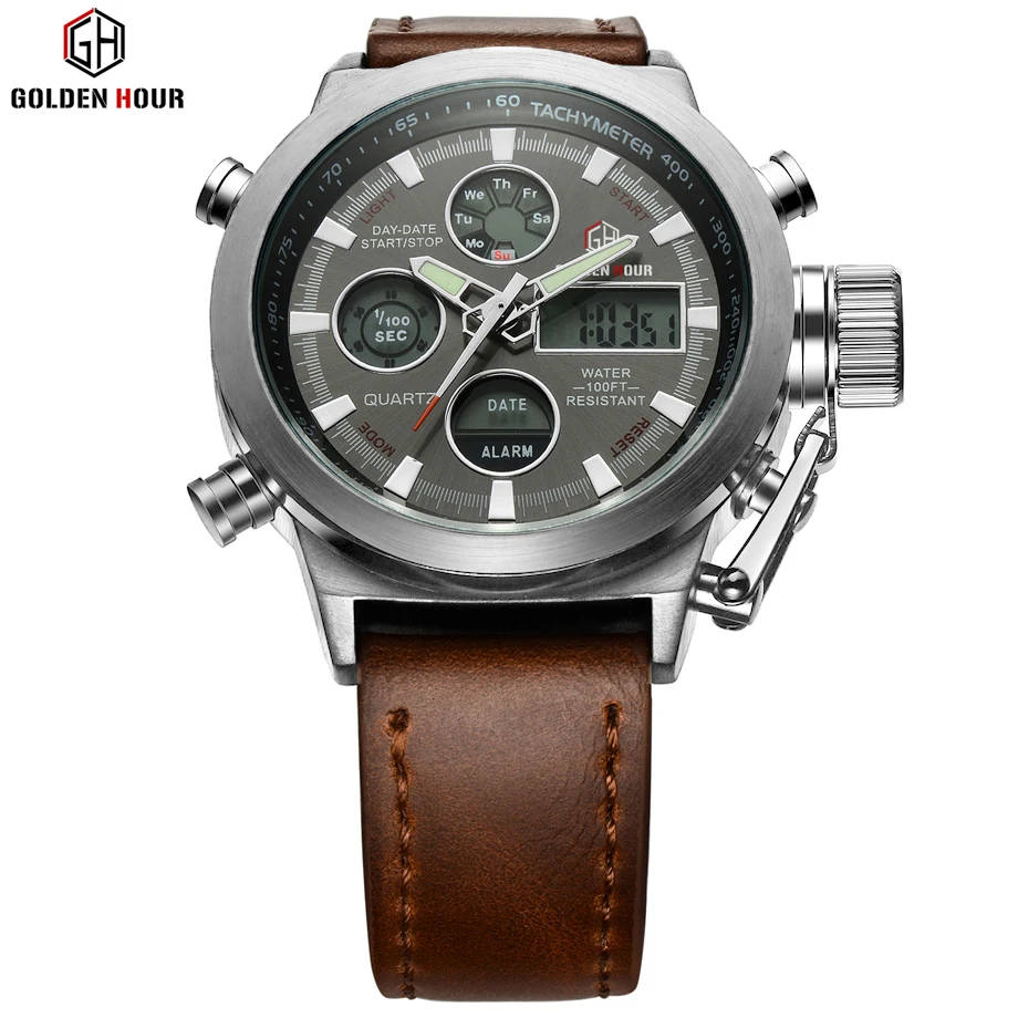 
GOLDEN HOUR watch multifunction waterproof branded men smart digital watches quartz luxury wristwatch 