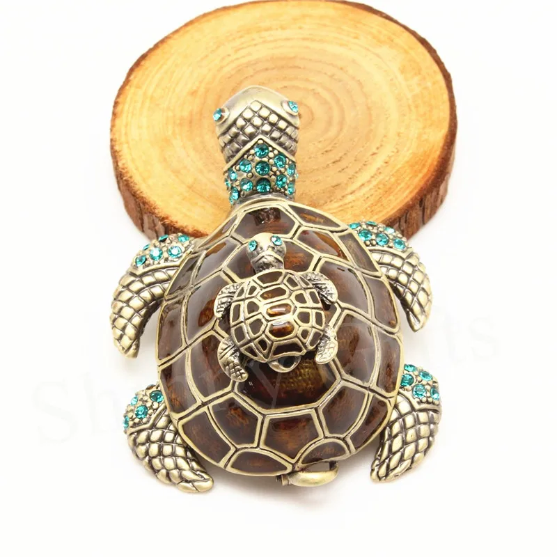 SHINNYGIFTS Handmade Metal Pewter Turtle Trinket Box Metal Box Home Decorative Jewelry Gift Box