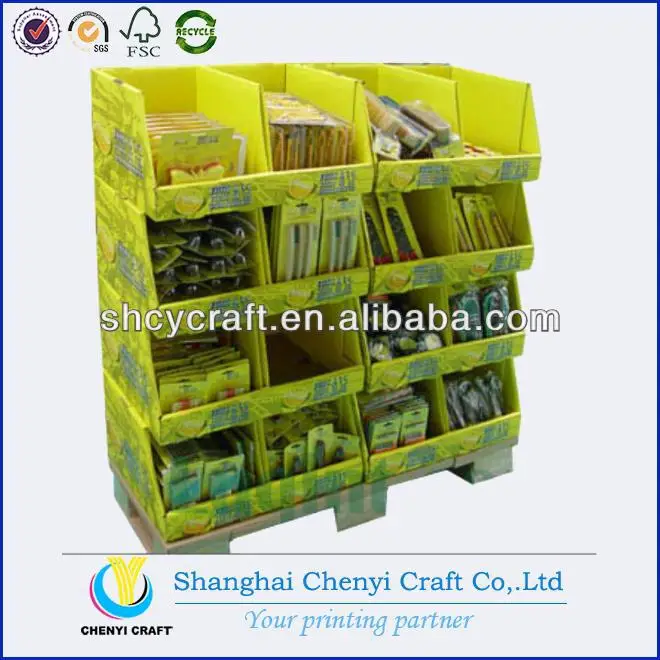 
floor stand printed cardboard paper portable folding display shelves 