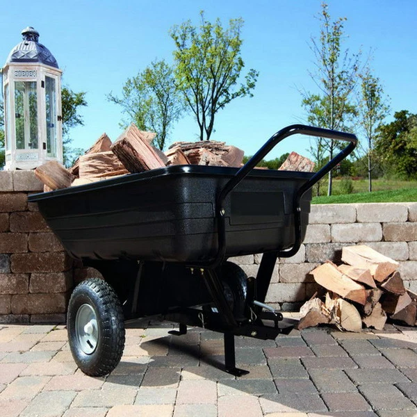 BLACK AGRICULTURE TOW and PUSH POLY CART ON FARM  trailer cart