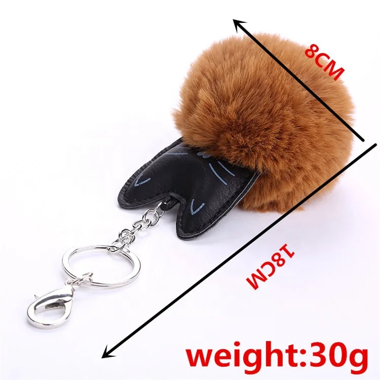 Women Fluffy Cat New Creative Fur Pom Pom Keychain kitten Key Chain Fur Key Holder Cover