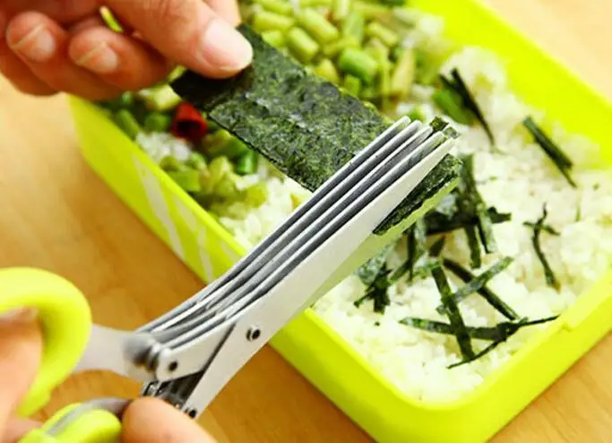 Многофункциональные кухонные ножи из нержавеющей стали из 5 слоев ножницы суши измельченные травы, специи ножницы инструменты для приготовления пищи