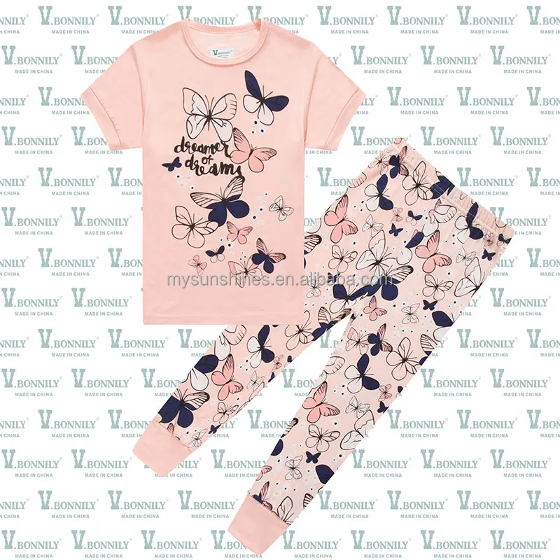 От 2 до 7 лет новое поступление, пижамы в стиле принцесс для детей, 2 предмета в комплекте, футболки для мальчиков с короткими рукавами и хлопковый комплект с рисунками бабочек, летняя одежда, детский Пижамный костюм