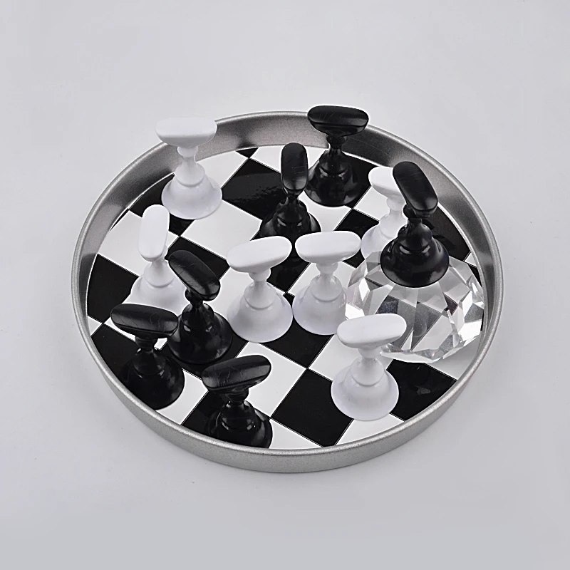 Chess Board Design Crystal Rhinestone Holder Manicure Tools Nail Art Tips Practice Stand Nail Art Display Holder