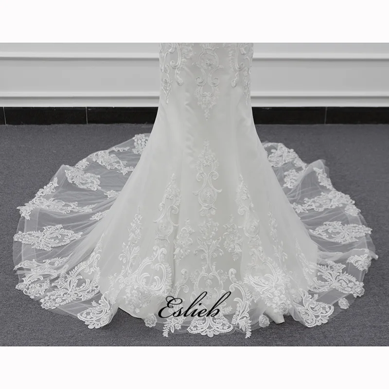 Eslieb 2019 SJ048 Charming Mermaid Long Sleeve Tulle Lace Appliques Vintage Wedding Dress With Scalloped Muslim Wedding Dress