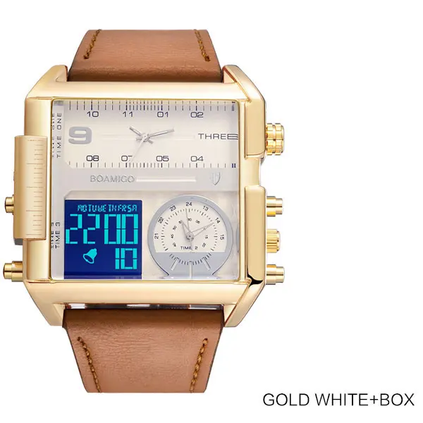 BOAMIGO Big Dial Quartz Watch Men Fashion Black Color Genuine Leather Band Casual Man Wrist Watch F920A