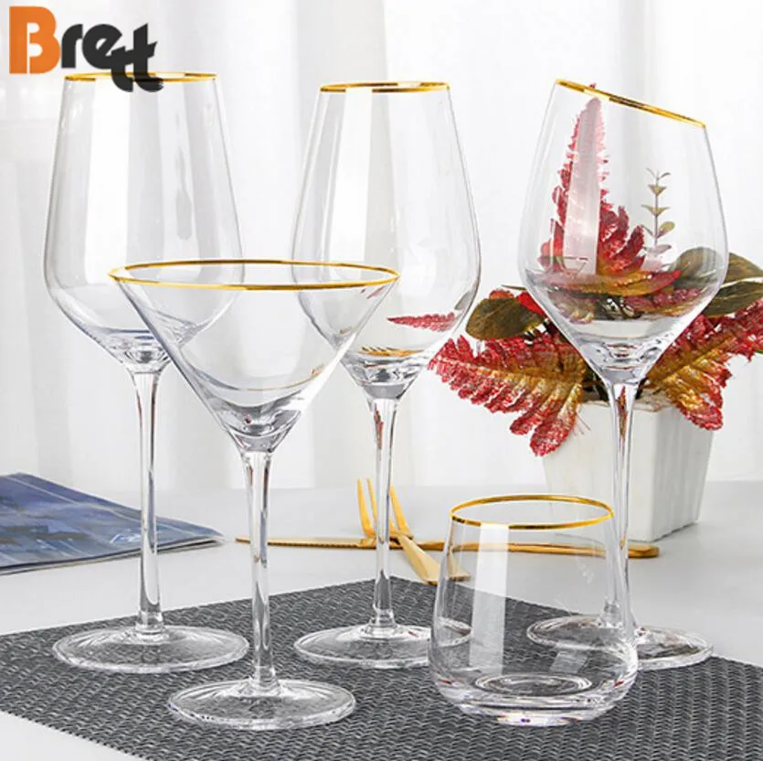 Свадебная посуда без свинца, хрустальный бокал на заказ, ручная работа, золотой обод, бокал для красного вина