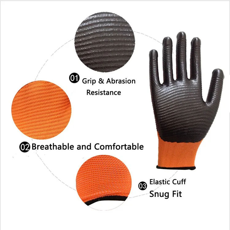 Multipurpose Chemical Oil Resistant Nitrile Coating Gloves With Texture Grip For Mechanic Automotive Guante Nitrilo