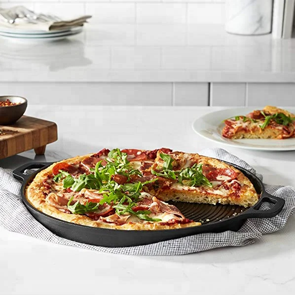 Hot Sale Preseasond Round Grill Paella Pan Cast Iron Griddle Pizza Pan