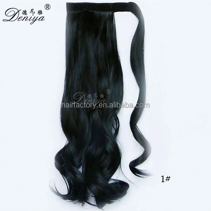 Long wavy easy clip in wrap around ponytail remy human hair extension