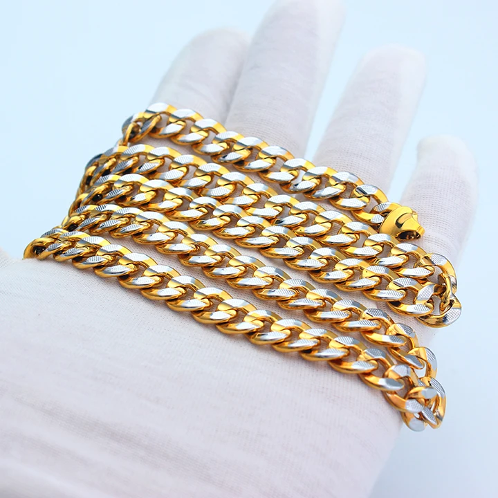 Classical Two-tone Curb Chain For Unisex Woman Man 18k Gold Plated Jewelry Necklace