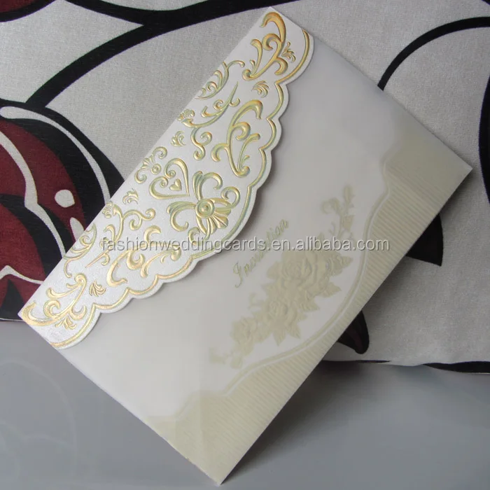 Fancy Printable Hot Foil Gold Embossed White Greeting Card Wedding Invitations custom thank you cards