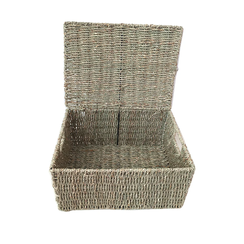 Woven Seagrass Basket Straw Cube Bins With Lid Storage Toys Dec Gift