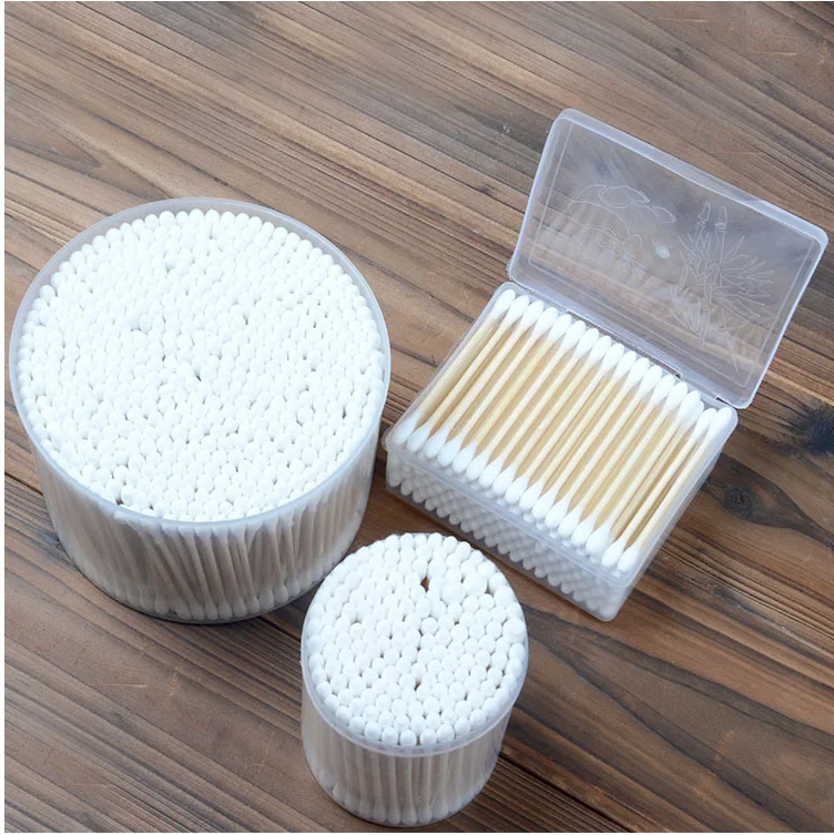 OEM non sterile PE bag package double tips cotton swabs for daily use bamboo wooden cotton swabs