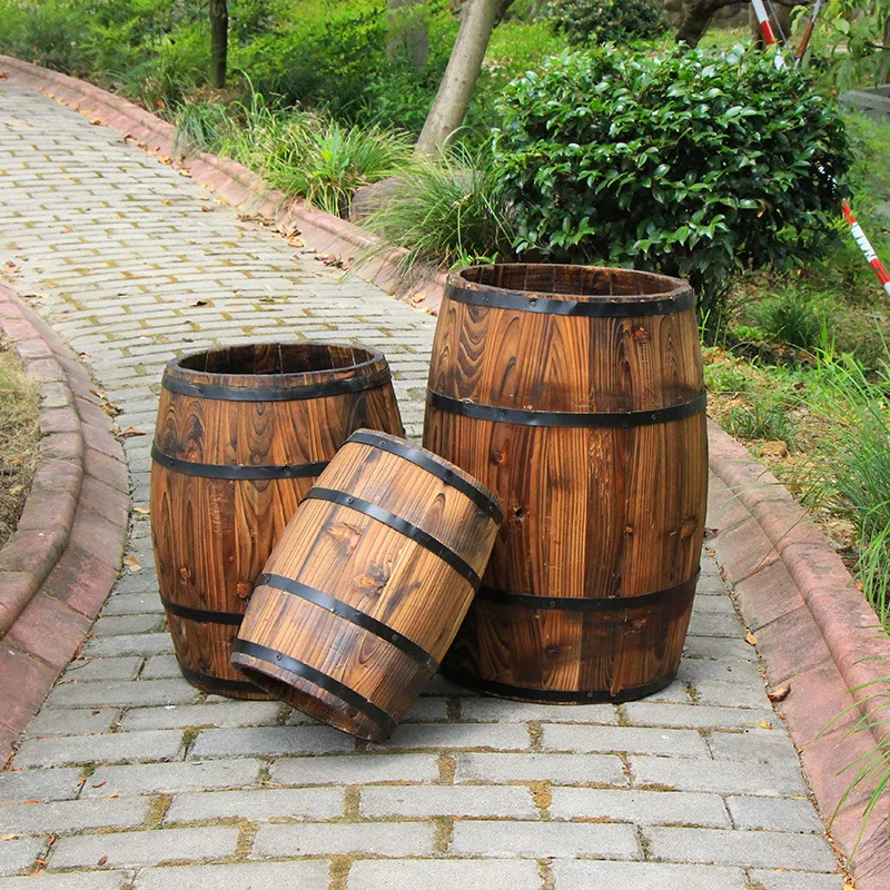 Карбонизированная декоративная деревянная пивная бочка, деревянная витрина, цветочное ведро