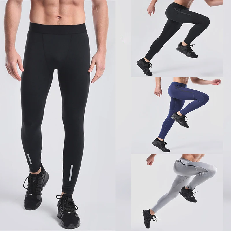 Wholesale GYM Leggings Blank Reflective Running Fitness Pants Pocket Skin Tight Leggings Men