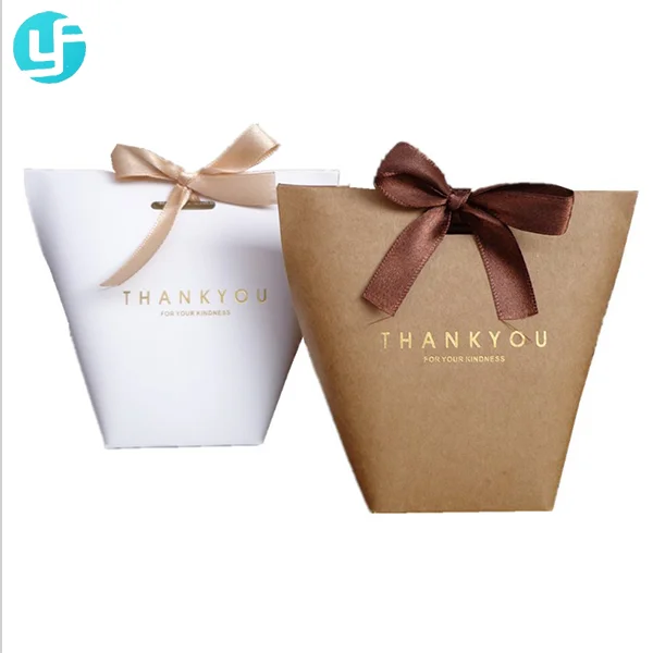 New products 12*10cm small kraft paper gift packaging bag with bowknot