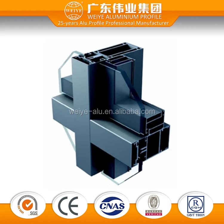 Weiye hidden framing glass curtain wall extruded aluminum profile for office building project