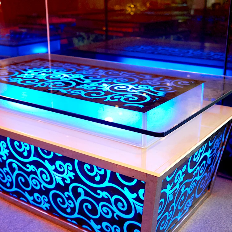 
China Hot sales Remote Control Bar KTV Hotel Room Led Table Long Square Tea Bar Table led ktv table for hotel night club 