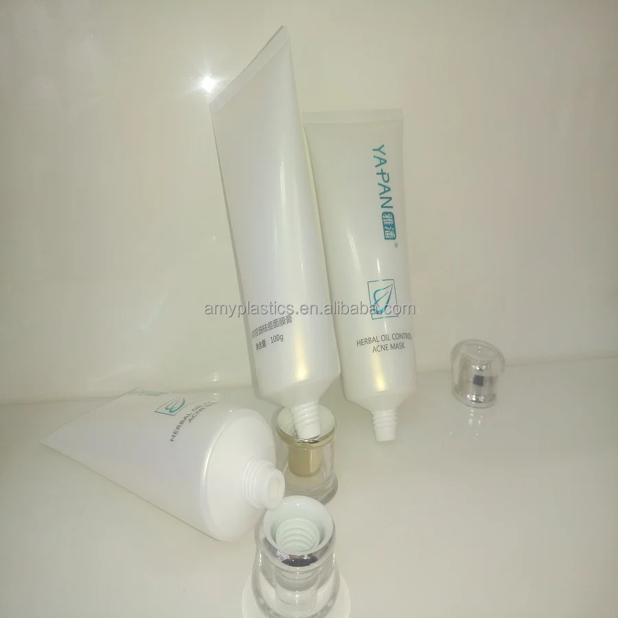 White pearl plastic tube with Acrylic cap for Cosmetic packaging
